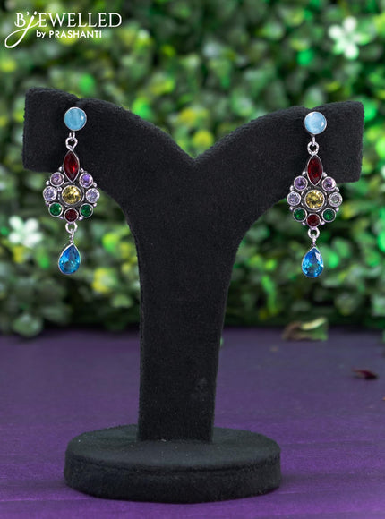 Oxidised earring with multi colour stones and hanging