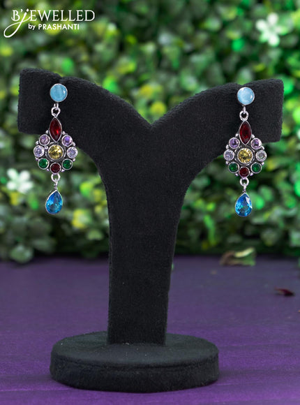 Oxidised earring with multi colour and cz stones and hanging