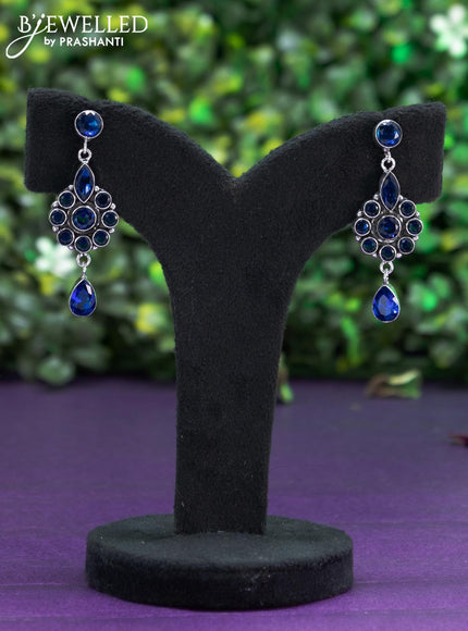 Oxidised earring with sapphire stones and hanging