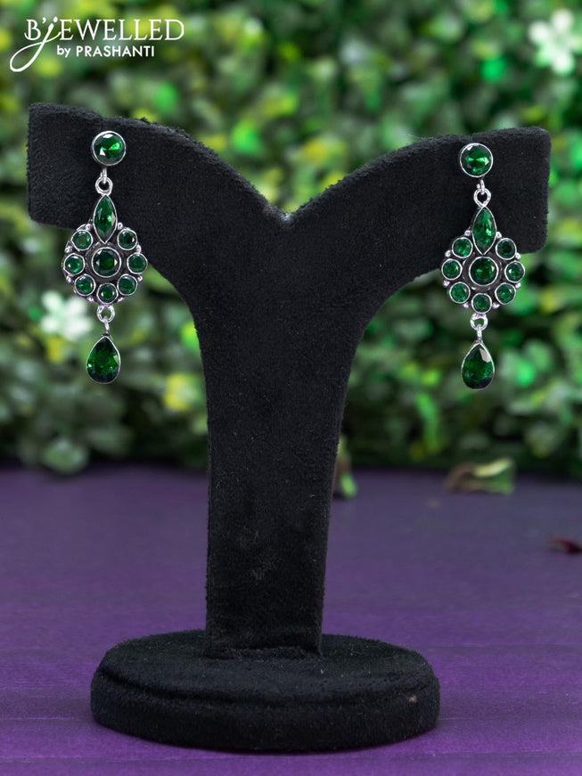 Oxidised earring with emerald stones and hanging