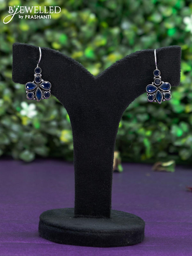 Oxidised hanging type earring with sapphire stones