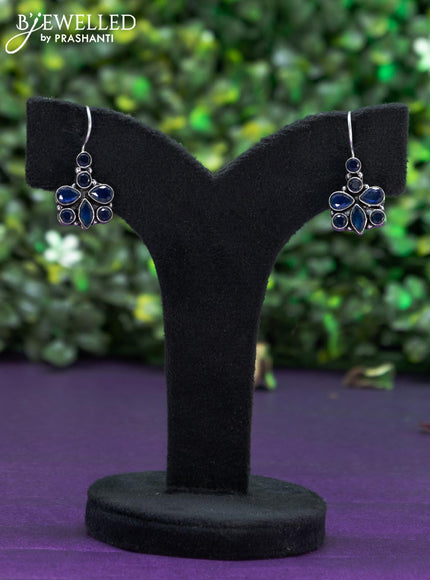 Oxidised hanging type earring with sapphire stones