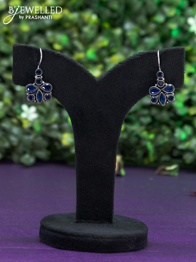 Oxidised hanging type earring with sapphire stones