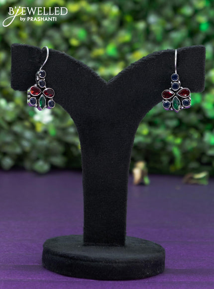 Oxidised hanging type earring with multi colour stones