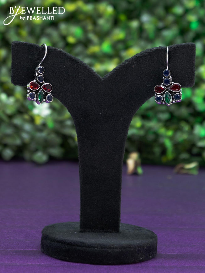 Oxidised hanging type earring with multi colour stones