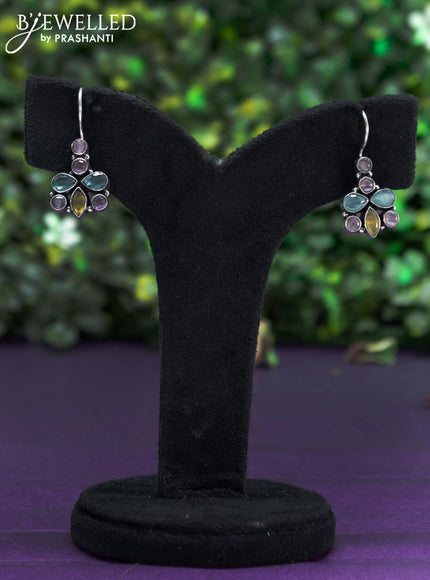 Oxidised hanging type earring with multi colour stones