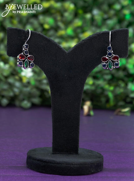 Oxidised hanging type earring with multi colour stones