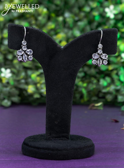 Oxidised hanging type earring with cz stones