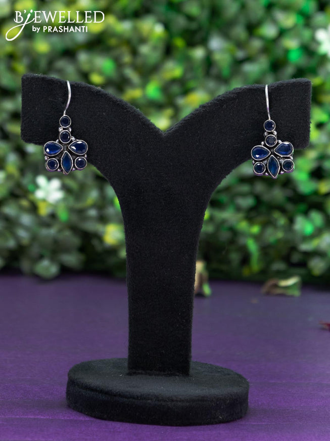 Oxidised hanging type earring with sapphire stones