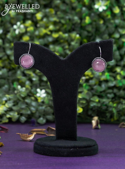 Oxidised hanging type earring with baby pink stones