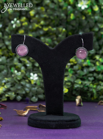 Oxidised hanging type earring with baby pink stones