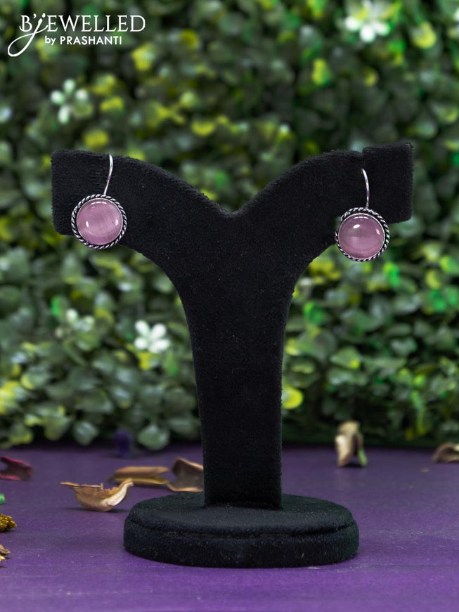 Oxidised hanging type earring with baby pink stones