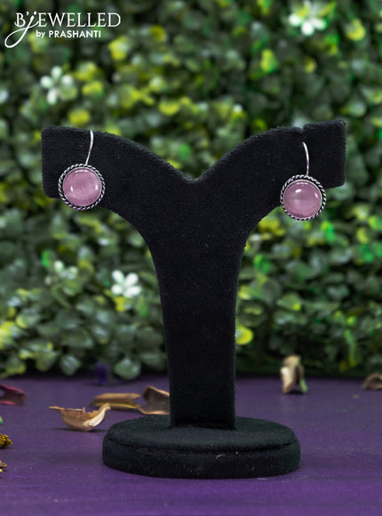 Oxidised hanging type earring with baby pink stones