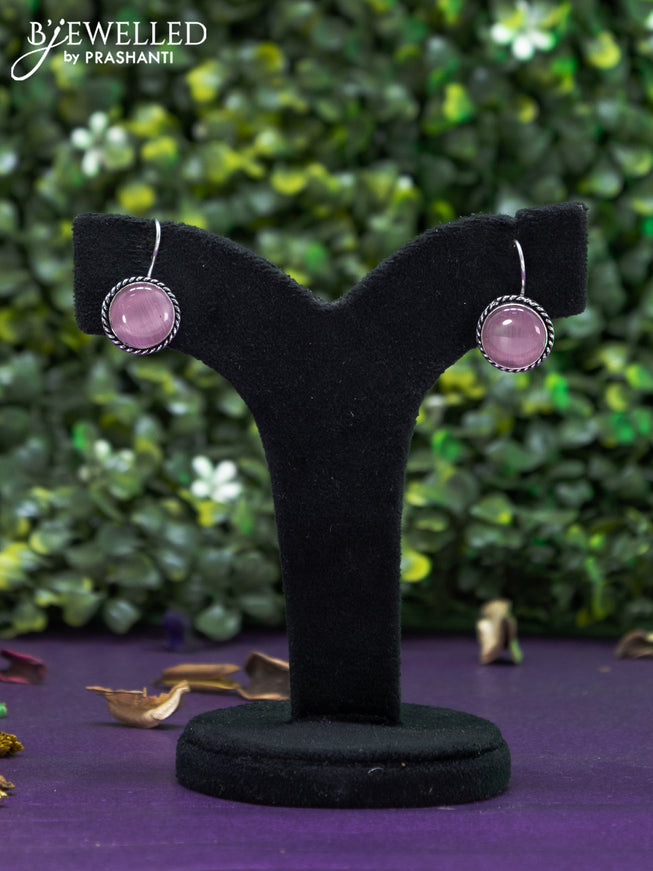 Oxidised hanging type earring with baby pink stones