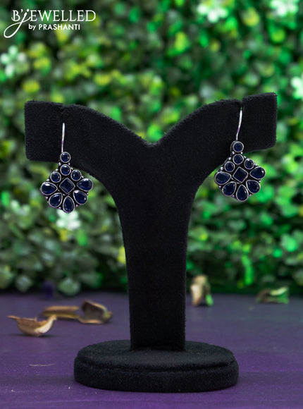 Oxidised hanging type earring with sapphire stones