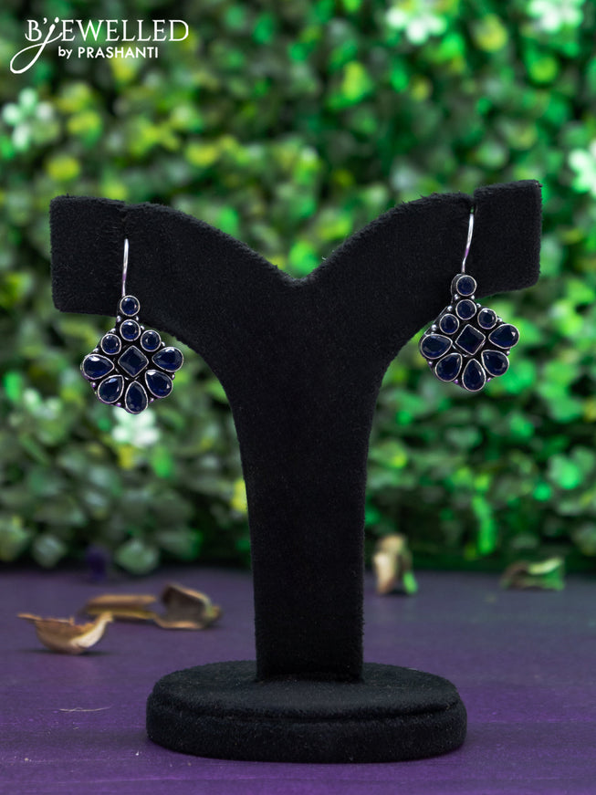 Oxidised hanging type earring with sapphire stones