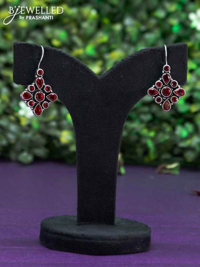 Oxidised hanging type earring with maroon stones