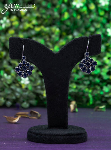 Oxidised hanging type earring with sapphire stones