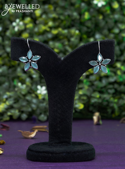 Oxidised hanging type earring floral design with mint green stones