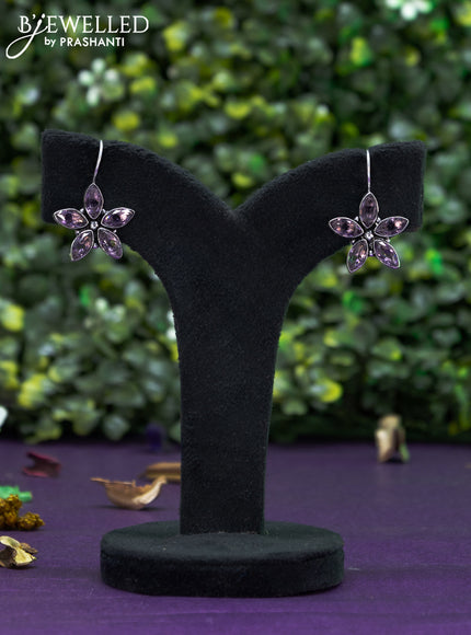 Oxidised hanging type earring floral design with violet stones