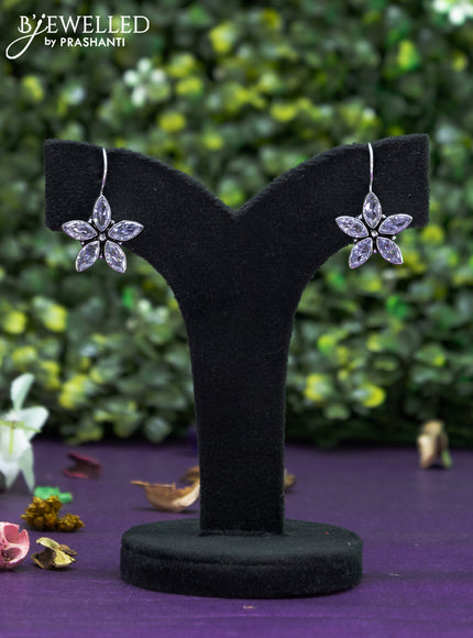 Oxidised hanging type earring floral design with cz stones