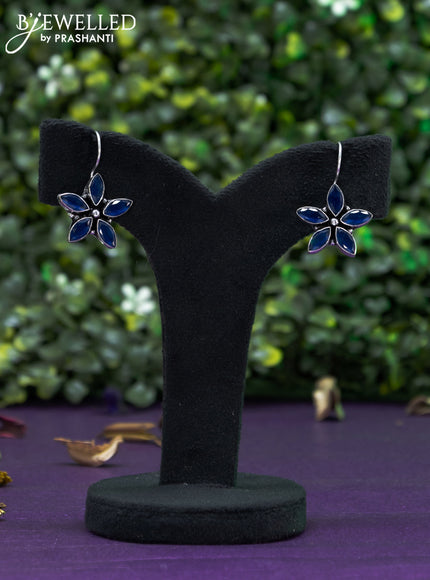 Oxidised hanging type earring floral design with sapphire stones