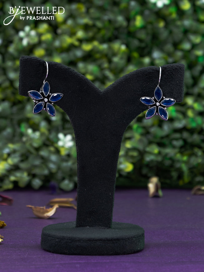 Oxidised hanging type earring floral design with sapphire stones