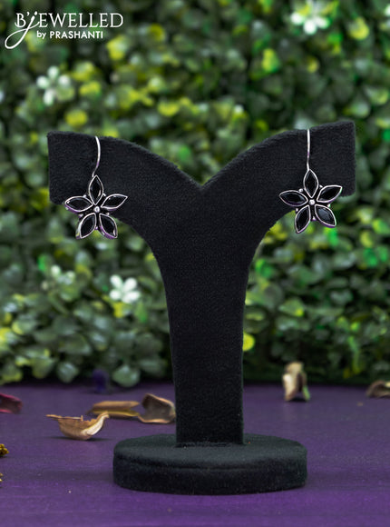 Oxidised hanging type earring floral design with black stones