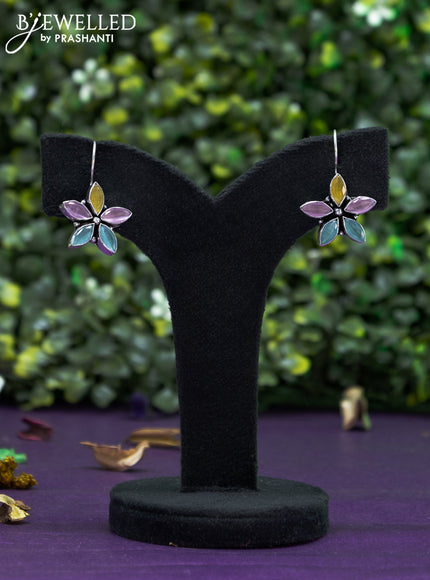 Oxidised hanging type earring floral design with multi colour stones