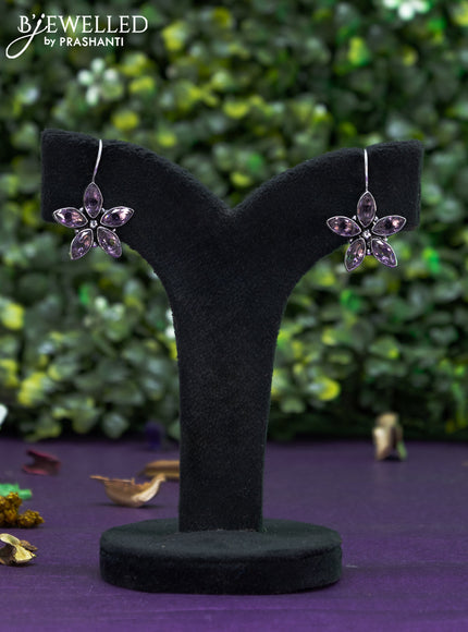 Oxidised hanging type earring floral design with violet stones