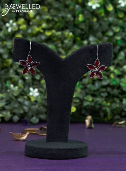 Oxidised hanging type earring floral design with maroon stones