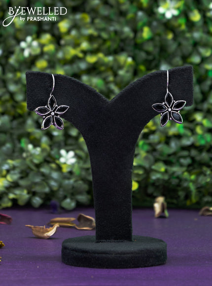 Oxidised hanging type earring floral design with black stones