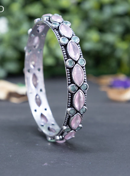 Oxidised bangle with mint green and baby pink stones