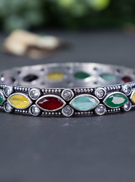 Oxidised bangle with multi colour and cz stones