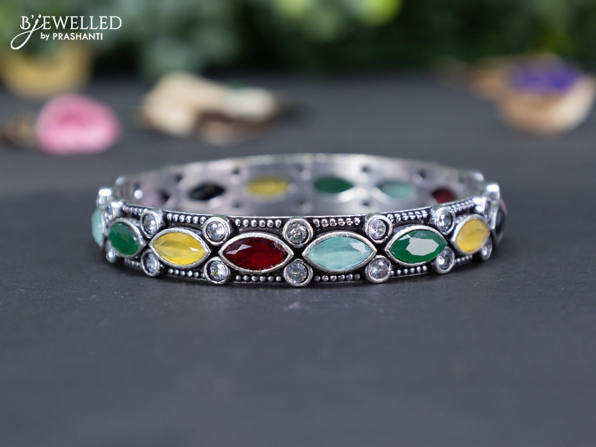 Oxidised bangle with multi colour and cz stones