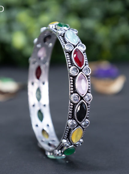 Oxidised bangle with multi colour and cz stones