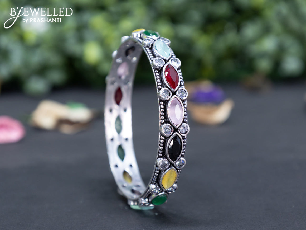 Oxidised bangle with multi colour and cz stones