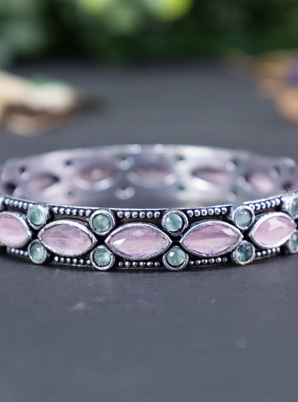 Oxidised bangle with mint green and baby pink stones