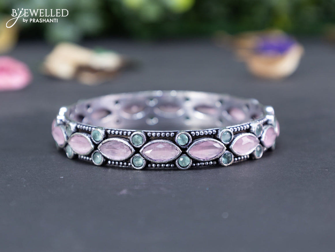 Oxidised bangle with mint green and baby pink stones