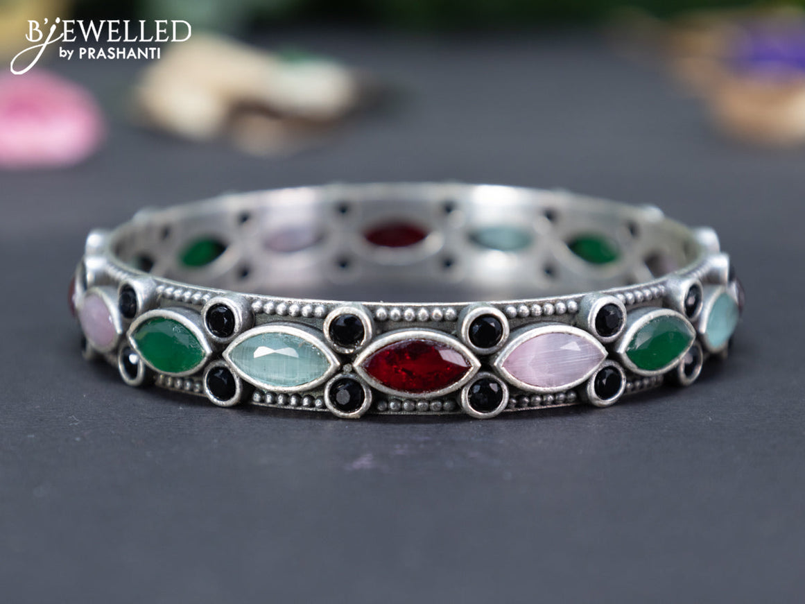 Oxidised bangle with multi colour and cz stones