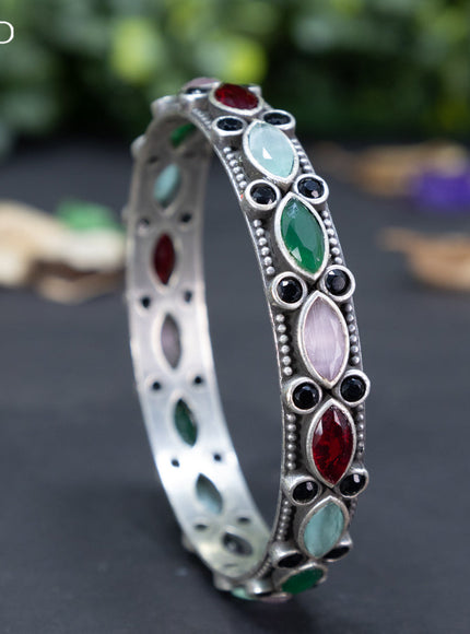 Oxidised bangle with multi colour and cz stones