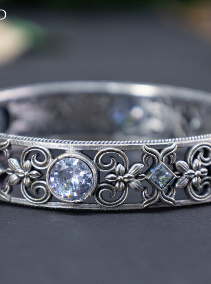 Oxidised screw type bangle with cz stones