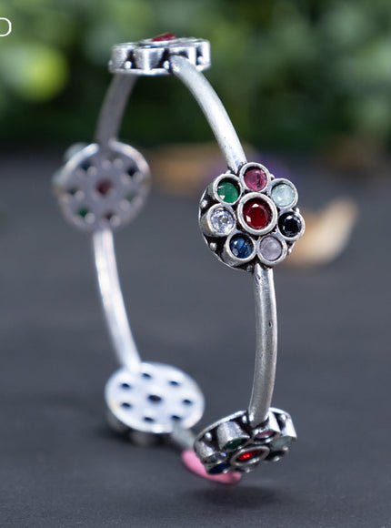 Oxidised floral design bangle with multi colour stones