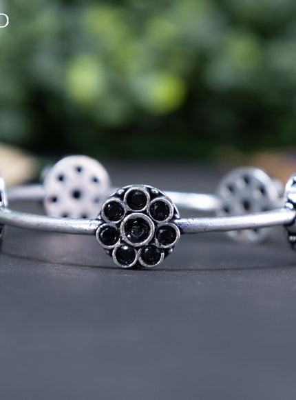 Oxidised floral design bangle with black stones