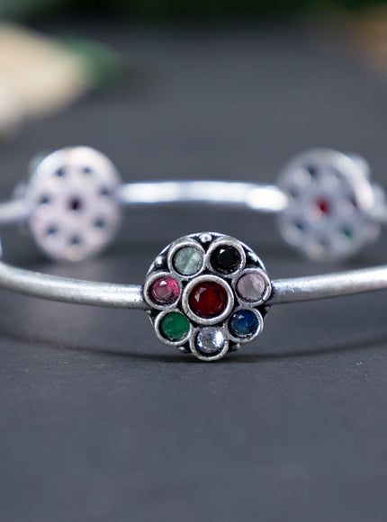 Oxidised floral design bangle with multi colour stones