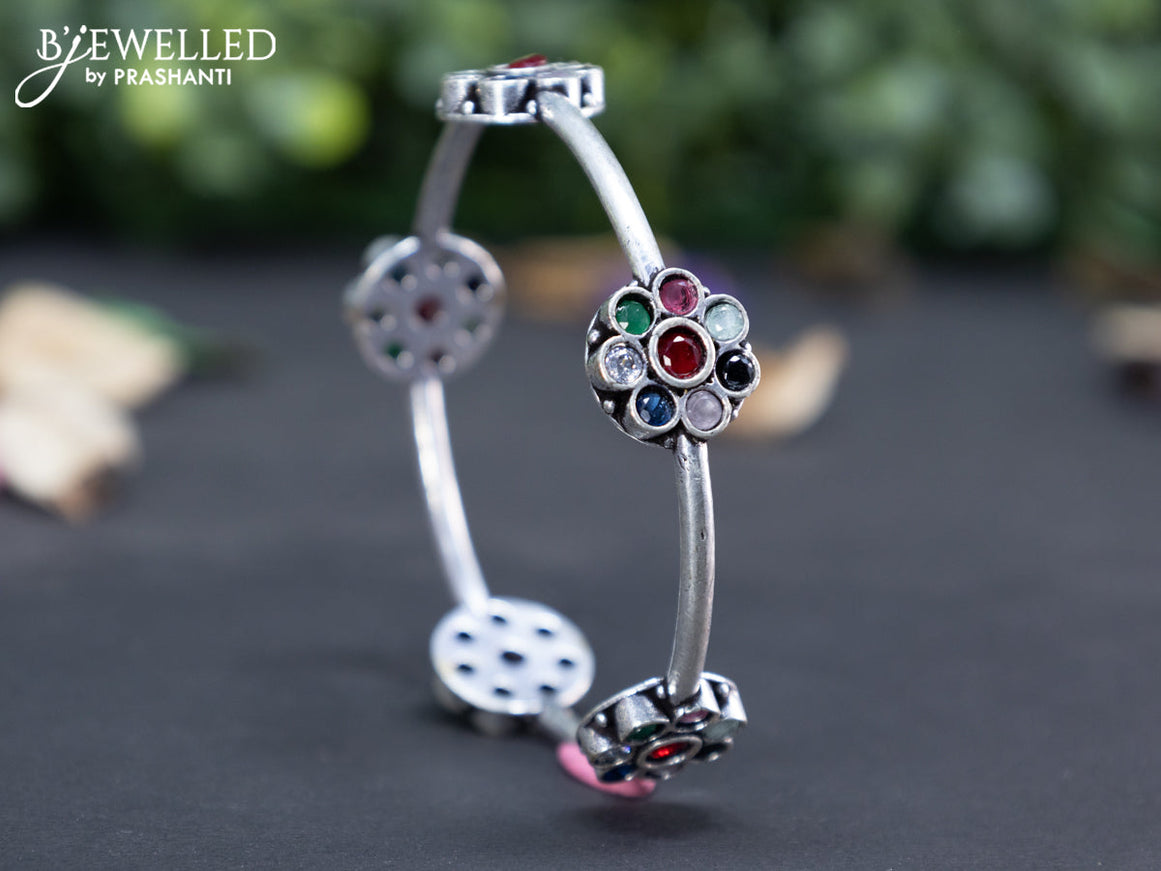 Oxidised floral design bangle with multi colour stones