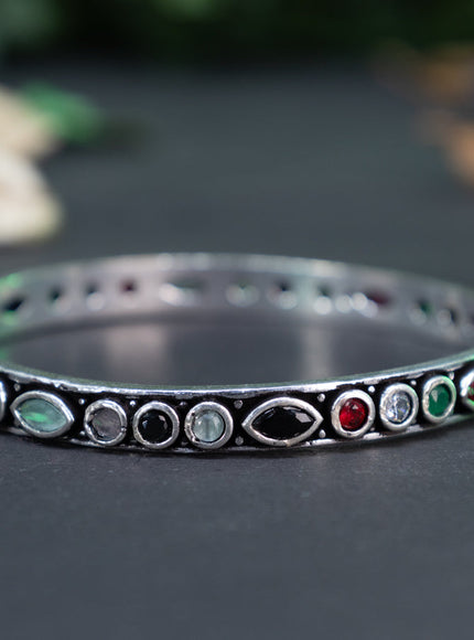 Oxidised bangle with multi colour stones