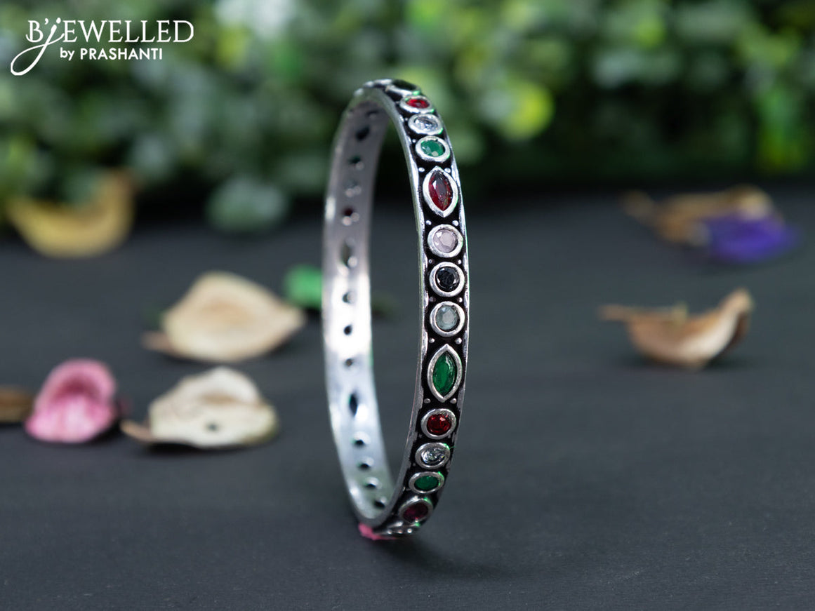 Oxidised bangle with multi colour stones