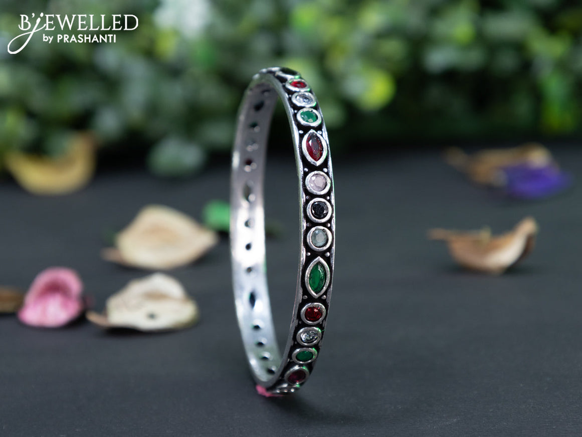 Oxidised bangle with multi colour stones