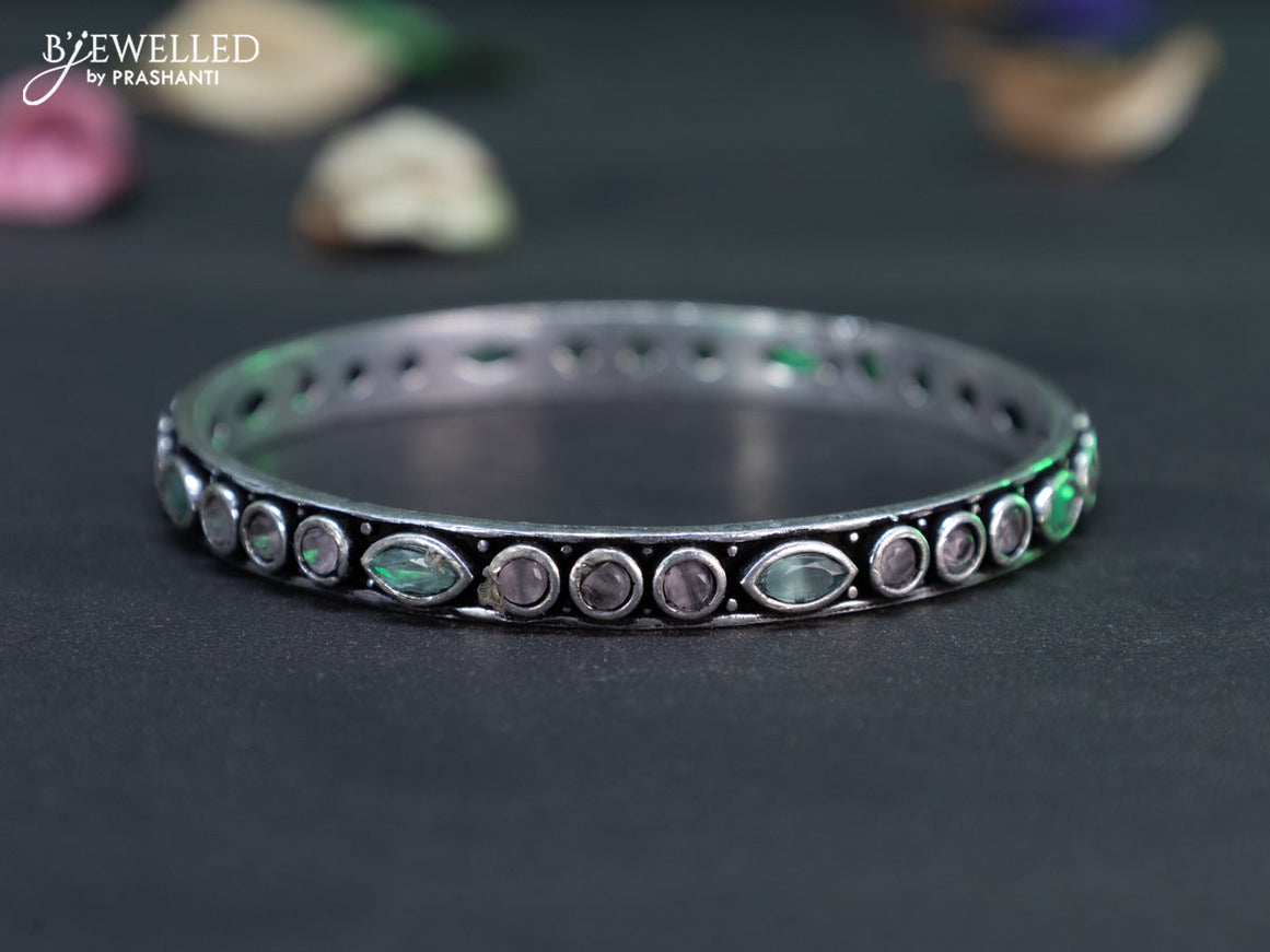 Oxidised bangle with mint green and baby pink stones